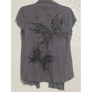 Candy Rain Maternity Gray‎ Butterfly Rhinestone Short Sleeve Open Cardigan L